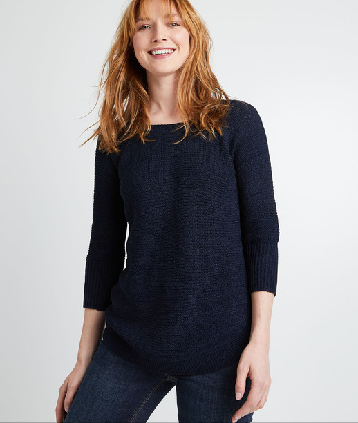 Pull fil ruban uni femme MARINE