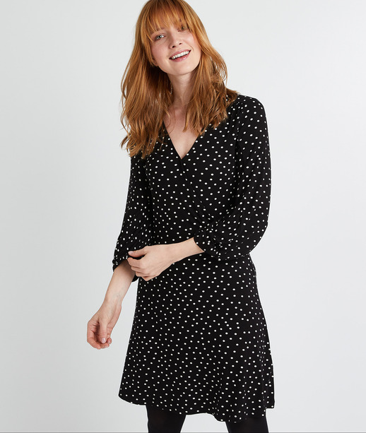 Robe évasée à pois femme NOIR