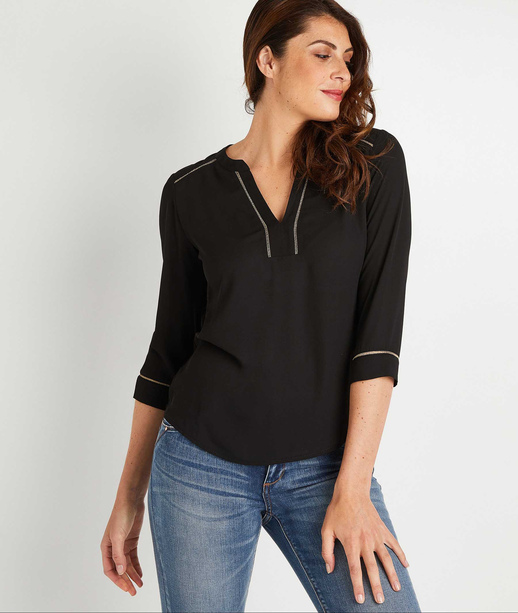 T-shirt uni bi-matières femme NOIR