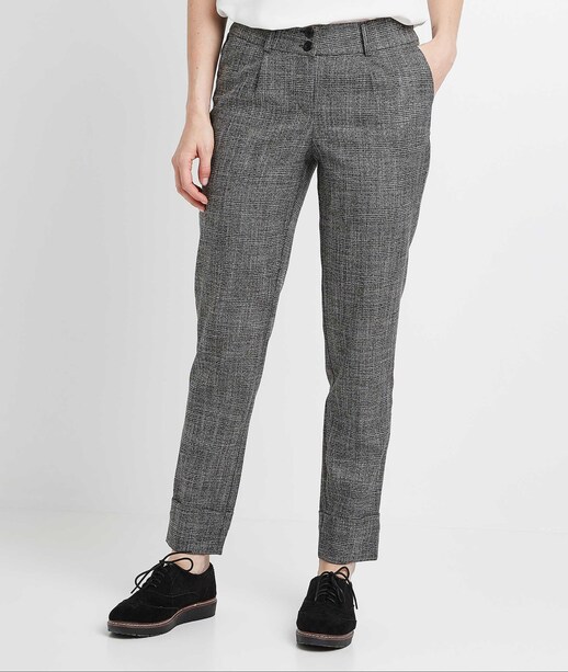 Pantalon cigarette à carreaux femme GRIS