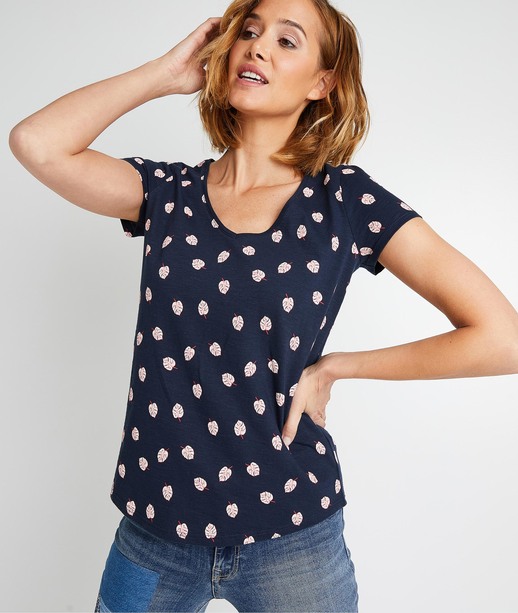 T-shirt femme imprimé en coton MARINE