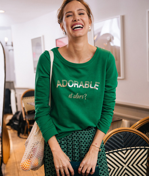 Sweat vert à message femme VERT