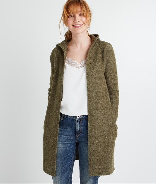 Long gilet à capuche femme KAKI