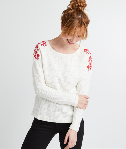 Sweat écru brodé femme ECRU