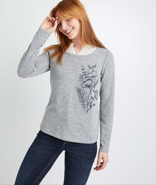 T-shirt gris avec col femme GRIS