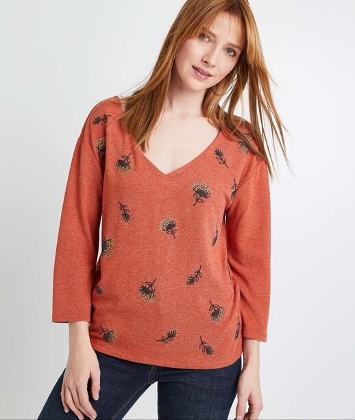 T-shirt brique à motifs femme BRIQUE