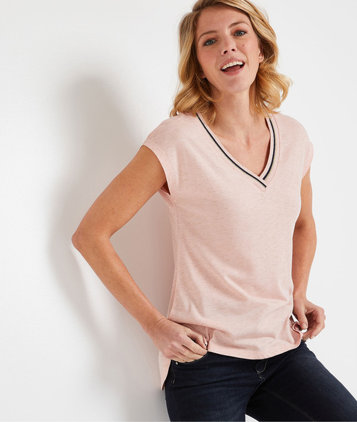 T-shirt uni avec galon femme ROSE