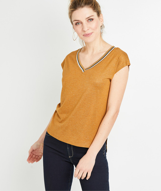 T-shirt uni avec galon femme CARAMEL
