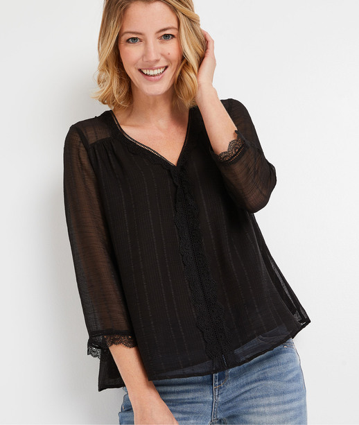 Blouse en voile noire femme NOIR