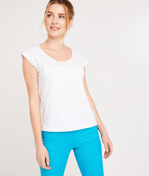 T-shirt en coton uni femme BLANC