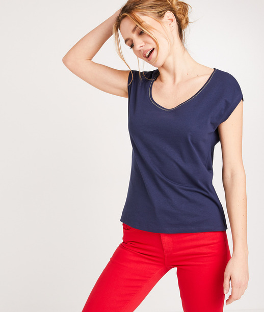 T-shirt en coton uni femme MARINE