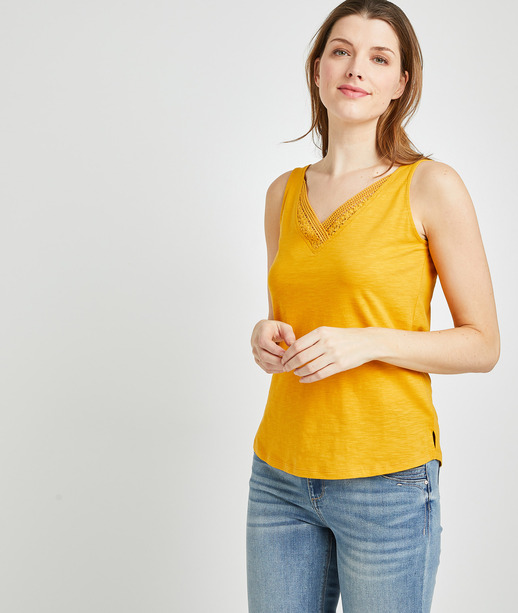 Débardeur uni 100% coton femme CURRY
