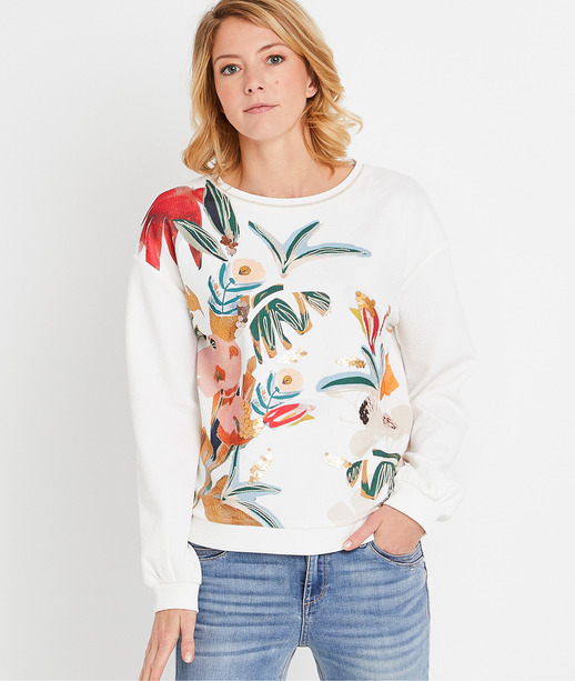 Sweat fleuri femme ECRU