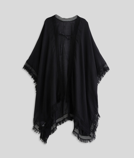 Paréo uni avec dentelle femme NOIR