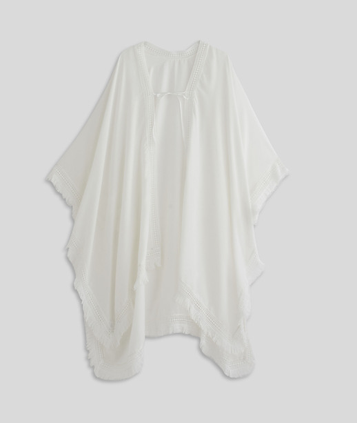 Paréo uni avec dentelle femme BLANC