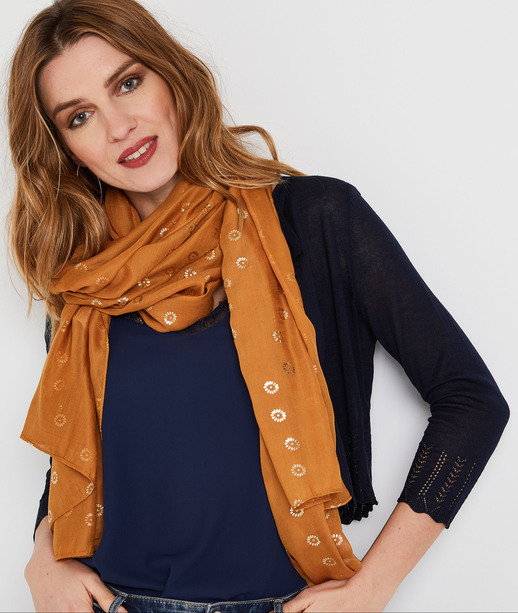 Etole imprimé fleurs dorées femme JAUNE