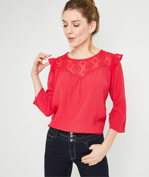 Blouse à volants et broderies femme CORAIL