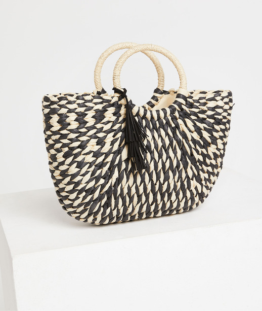 Panier tressé bicolore femme NOIR/BEIGE