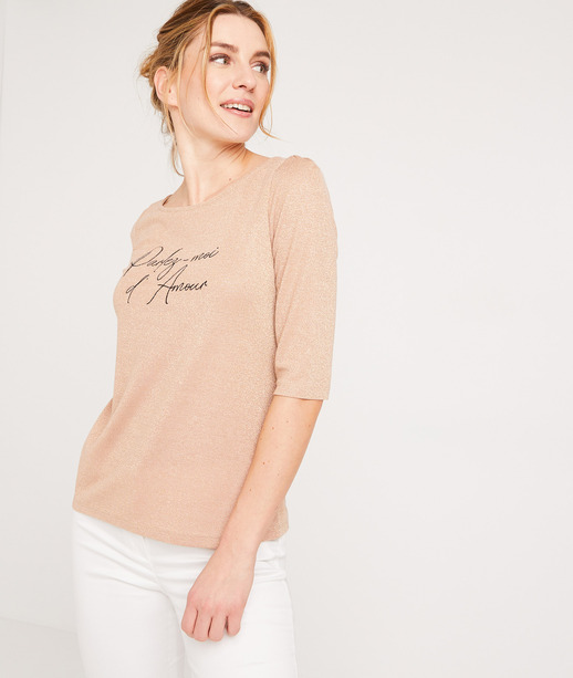 T-shirt rose à message femme ROSE