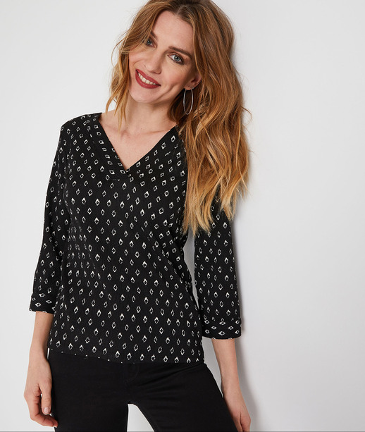 T-shirt noir imprimé femme NOIR