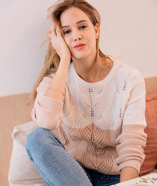 Pull bicolore torsades femme ROSE