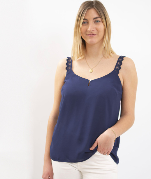 Top uni bretelle travaillée femme MARINE