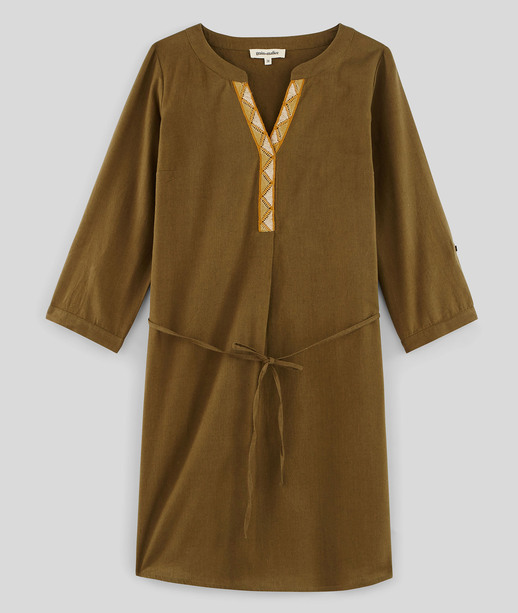 Robe en coton et lin femme KAKI