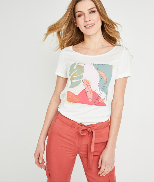 T-shirt print manches courtes femme BLANC CASSE
