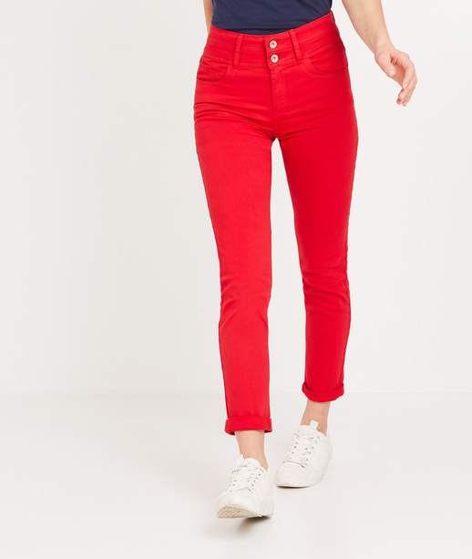 Pantalon taille haute raccourci femme ROUGE