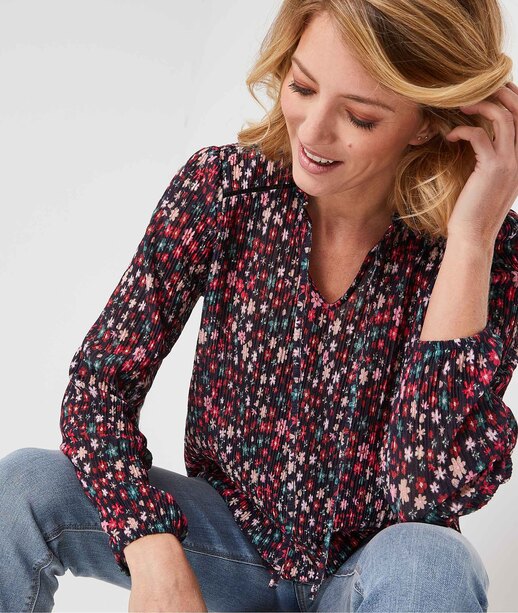 T-shirt fleuri froissé femme MARINE