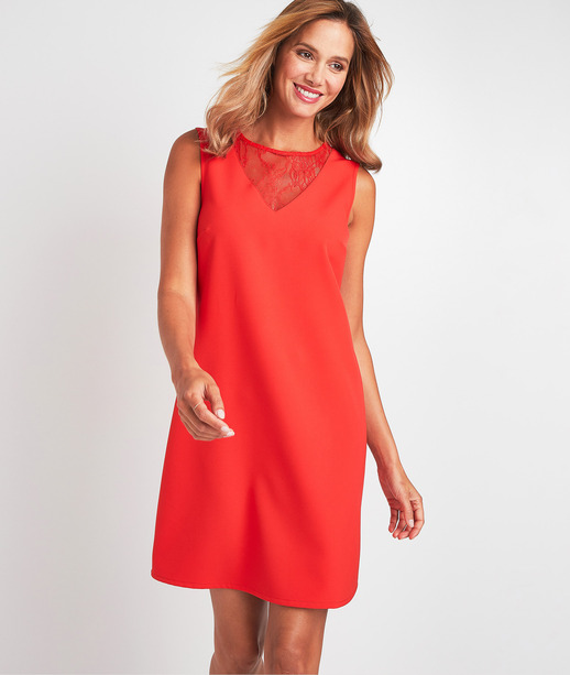Robe rouge à dentelle femme ROUGE