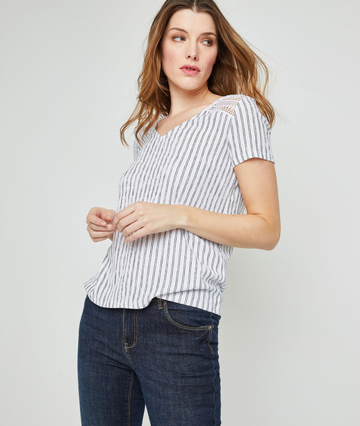 T-shirt maille froissée imprimée femme BLANC