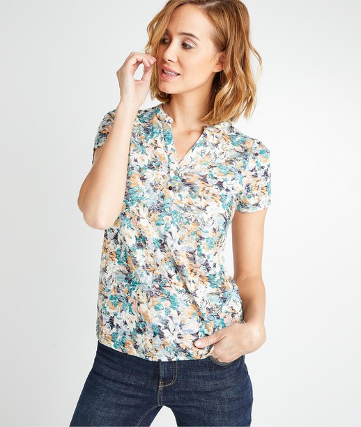 T-shirt imprimé fleuri femme MULTICOLORE