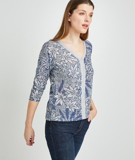 Pull imprimé feuillages femme BLEU