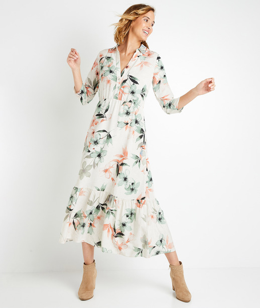 Robe longue en lin et viscose femme IMPRIME