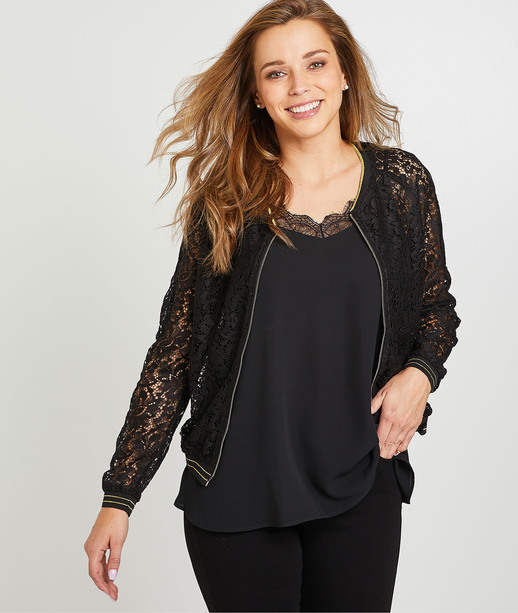 Bomber en dentelle noir femme NOIR
