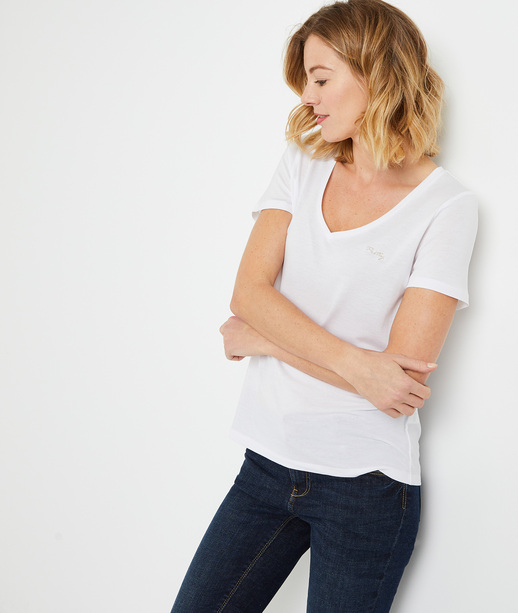 T-shirt en lyocell uni femme BLANC