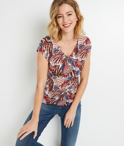 T-shirt imprimé feuillages femme MULTICOLORE