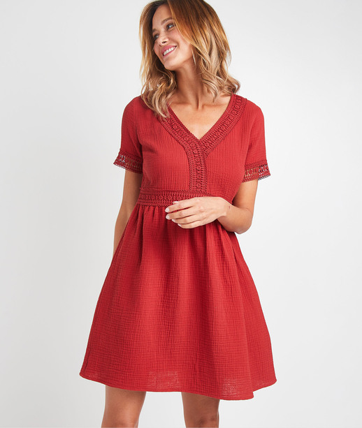 Robe en gaze de coton terracotta femme TERRACOTTA