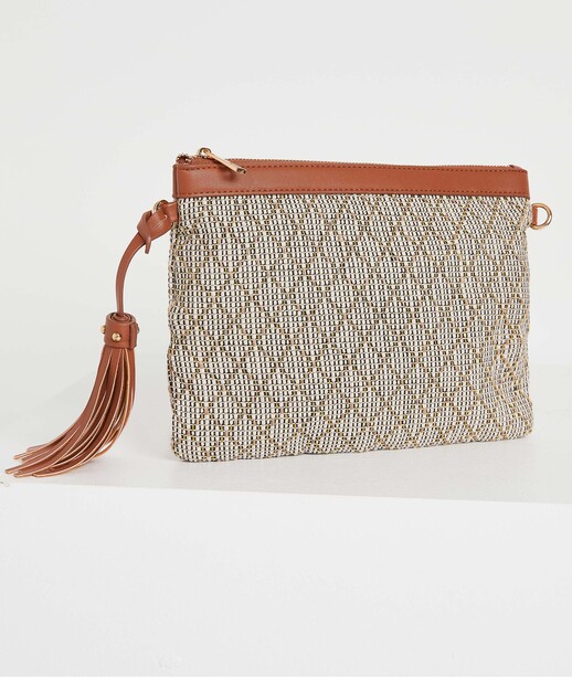 Pochette bandoulière en tissu femme BEIGE