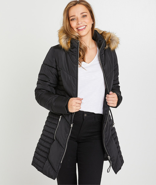 Doudoune longue à capuche femme NOIR