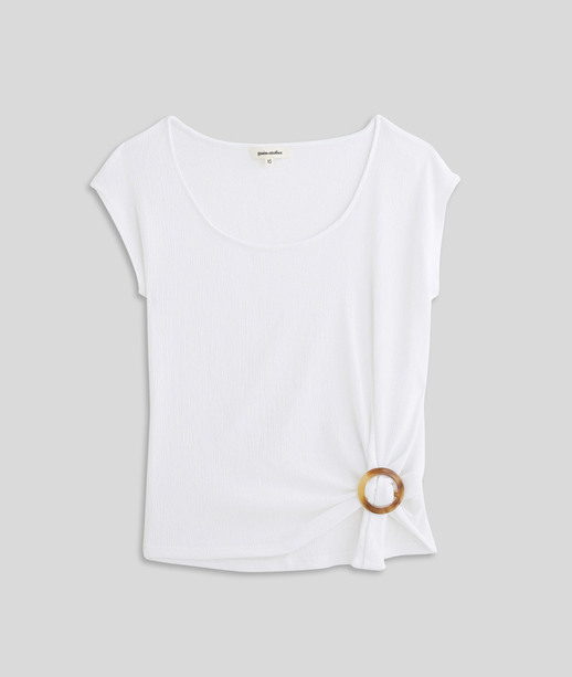 T-shirt maille froissée et boucle femme BLANC