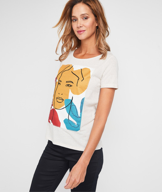 T-shirt imprimé graphique femme BEIGE