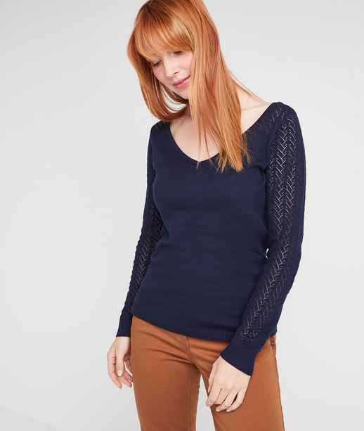 Pull ajouré en coton femme MARINE