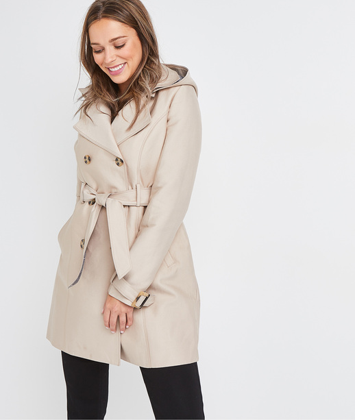 Trench mi-long à capuche femme BEIGE CLAIR