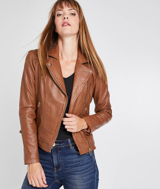 Veste perfecto en cuir camel femme CAMEL