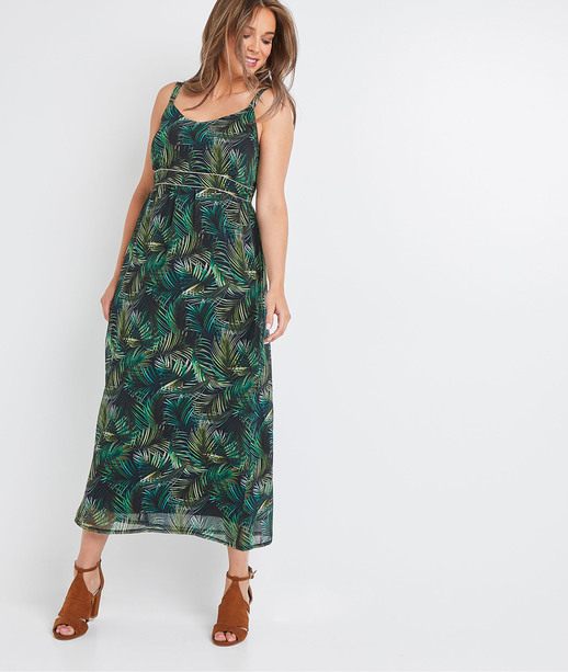 Robe longue imprimé tropical femme VERT