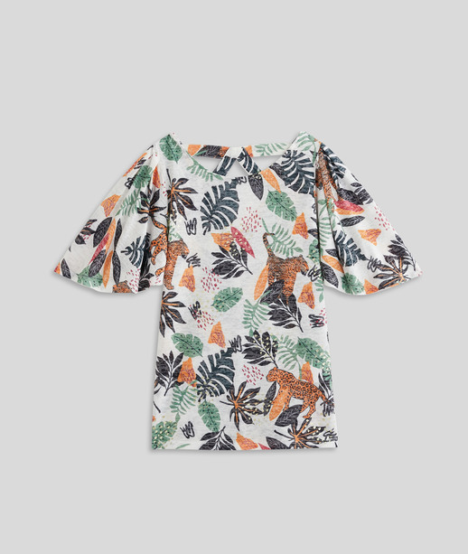 T-shirt imprimé manches coudes femme BLANC
