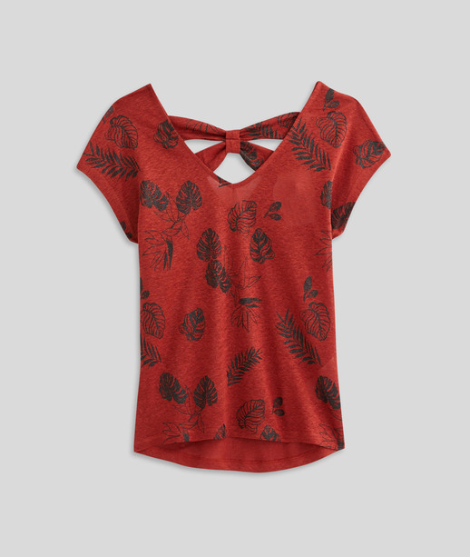 T-shirt imrprimé 100% lin femme TERRACOTTA