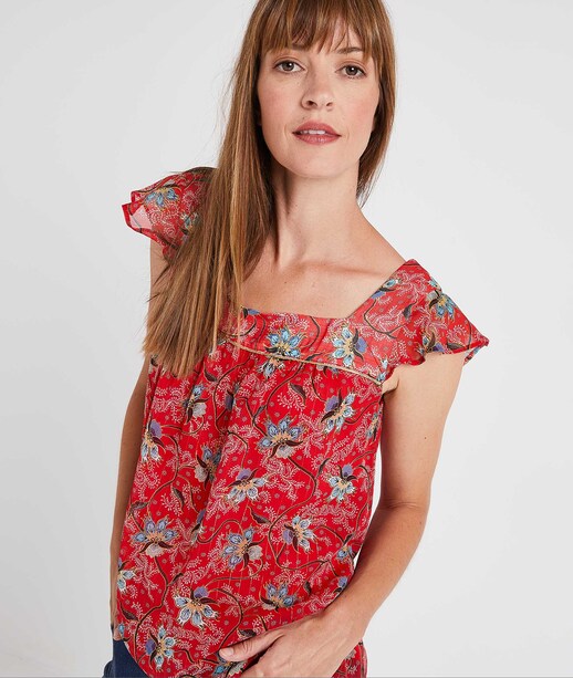 Blouse en voile fluide imprimé femme ROUGE